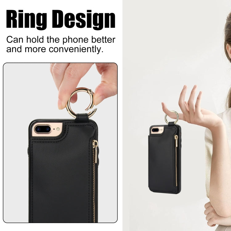 For iPhone 8 Plus / 7 Plus RFlD Anti-theft Double Buckle Ring Zipper Card Phone Case
