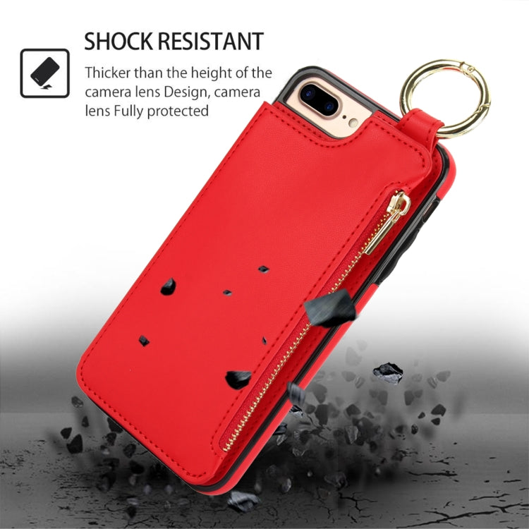 For iPhone 8 Plus / 7 Plus RFlD Anti-theft Double Buckle Ring Zipper Card Phone Case