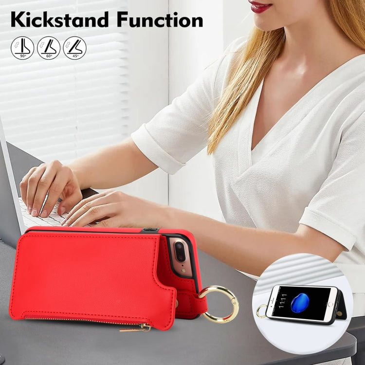 For iPhone 8 Plus / 7 Plus RFlD Anti-theft Double Buckle Ring Zipper Card Phone Case