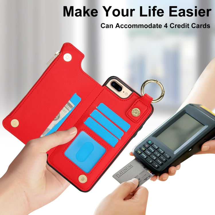 For iPhone 8 Plus / 7 Plus RFlD Anti-theft Double Buckle Ring Zipper Card Phone Case