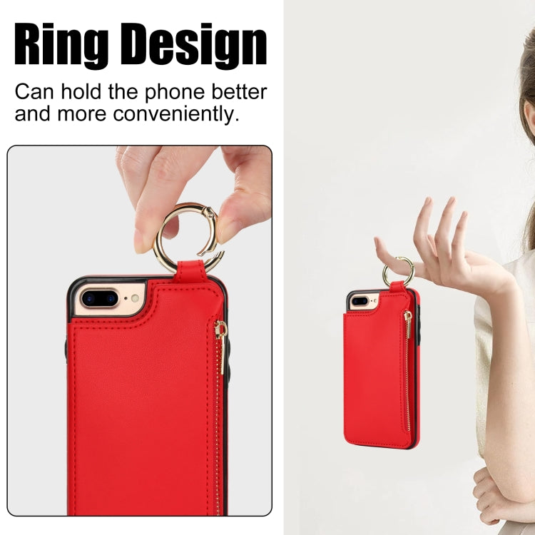 For iPhone 8 Plus / 7 Plus RFlD Anti-theft Double Buckle Ring Zipper Card Phone Case