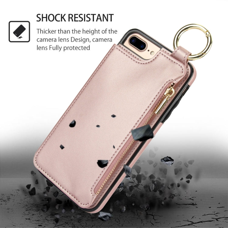 For iPhone 8 Plus / 7 Plus RFlD Anti-theft Double Buckle Ring Zipper Card Phone Case