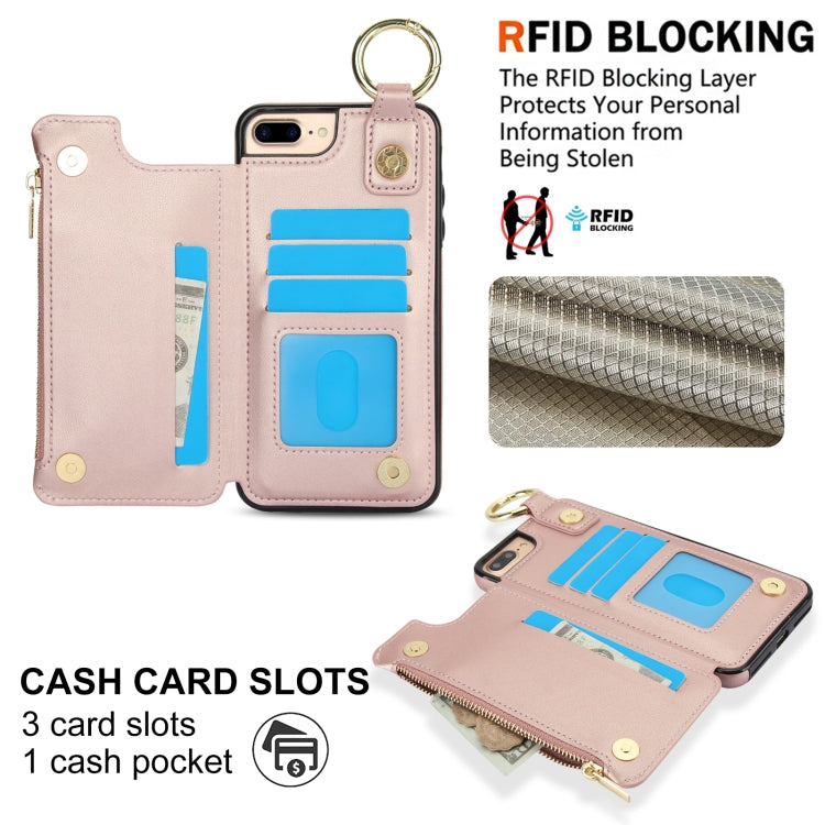 For iPhone 8 Plus / 7 Plus RFlD Anti-theft Double Buckle Ring Zipper Card Phone Case