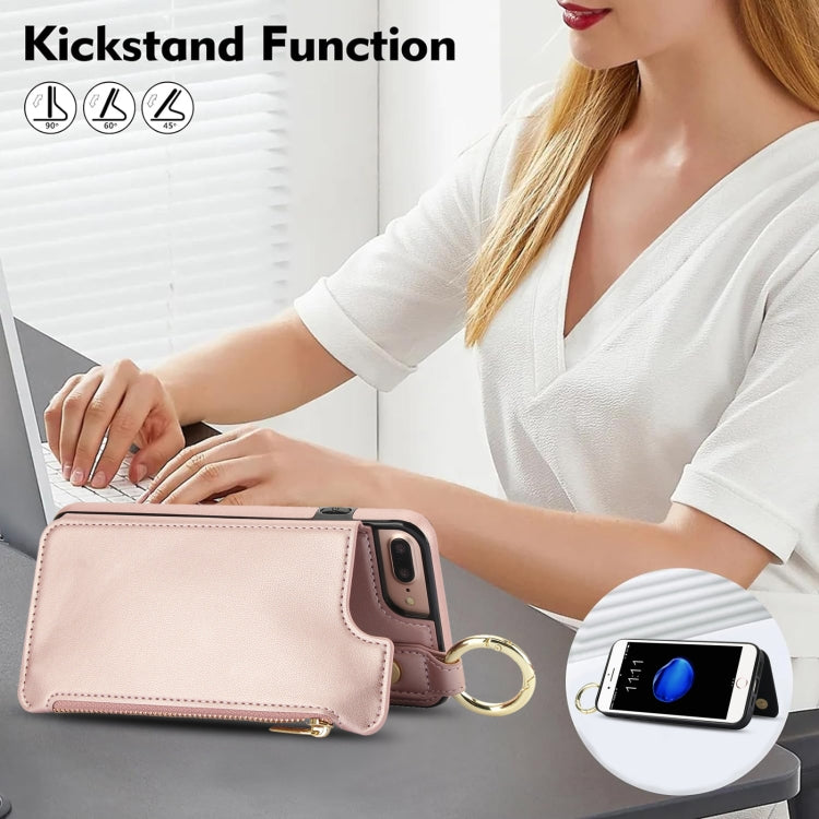 For iPhone 8 Plus / 7 Plus RFlD Anti-theft Double Buckle Ring Zipper Card Phone Case