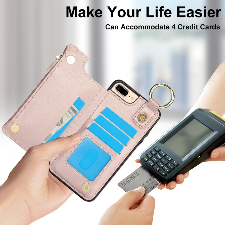 For iPhone 8 Plus / 7 Plus RFlD Anti-theft Double Buckle Ring Zipper Card Phone Case
