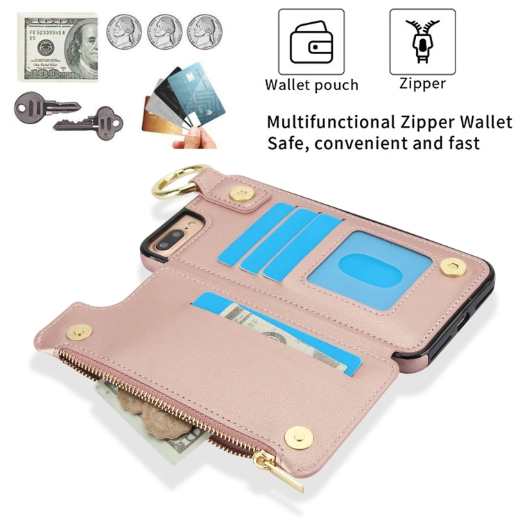 For iPhone 8 Plus / 7 Plus RFlD Anti-theft Double Buckle Ring Zipper Card Phone Case