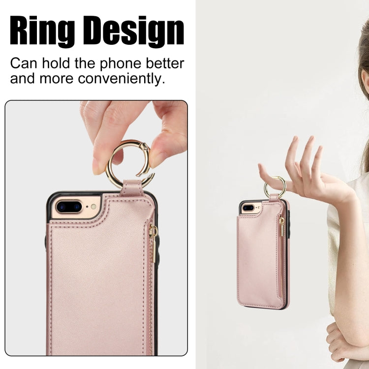 For iPhone 8 Plus / 7 Plus RFlD Anti-theft Double Buckle Ring Zipper Card Phone Case