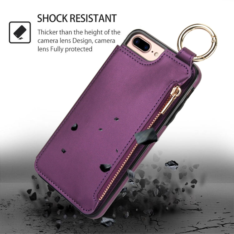 For iPhone 8 Plus / 7 Plus RFlD Anti-theft Double Buckle Ring Zipper Card Phone Case