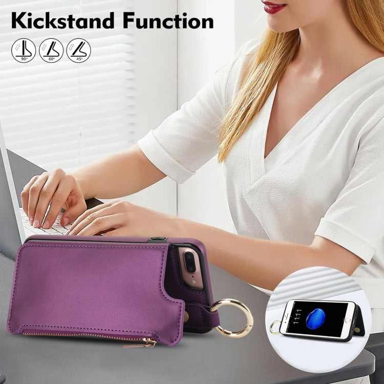 For iPhone 8 Plus / 7 Plus RFlD Anti-theft Double Buckle Ring Zipper Card Phone Case