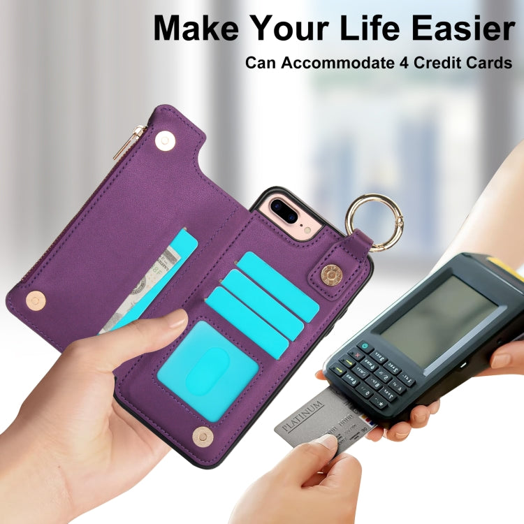 For iPhone 8 Plus / 7 Plus RFlD Anti-theft Double Buckle Ring Zipper Card Phone Case