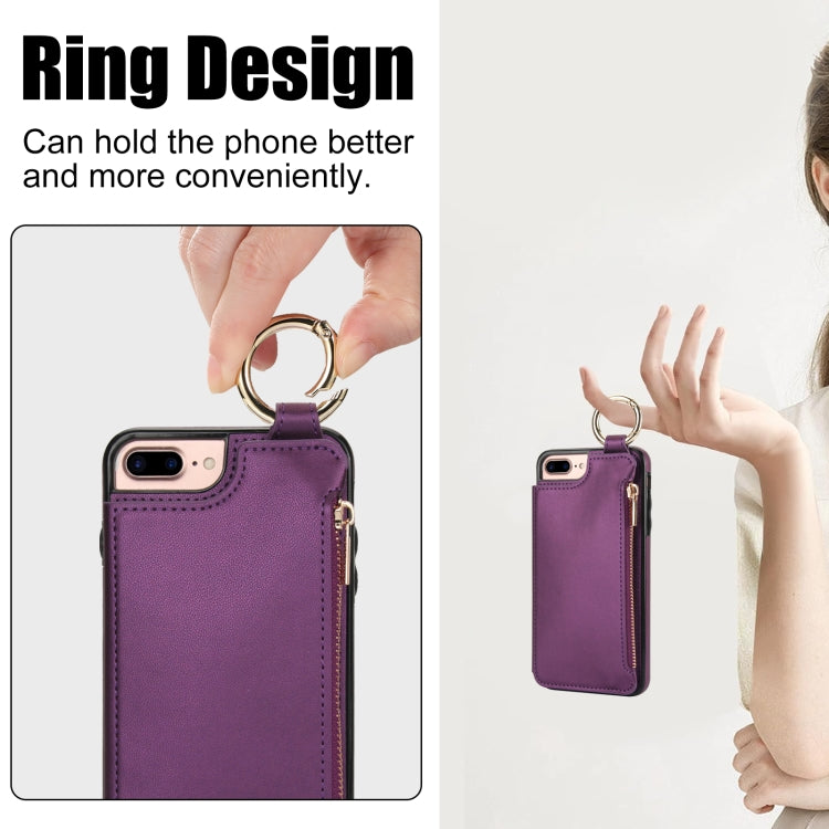 For iPhone 8 Plus / 7 Plus RFlD Anti-theft Double Buckle Ring Zipper Card Phone Case