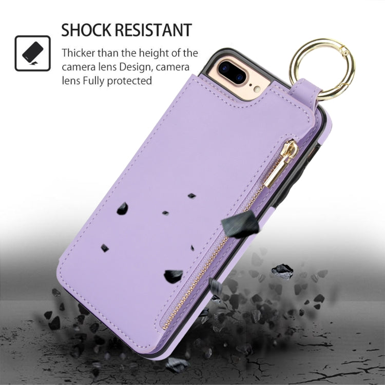 For iPhone 8 Plus / 7 Plus RFlD Anti-theft Double Buckle Ring Zipper Card Phone Case