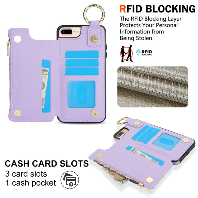 For iPhone 8 Plus / 7 Plus RFlD Anti-theft Double Buckle Ring Zipper Card Phone Case