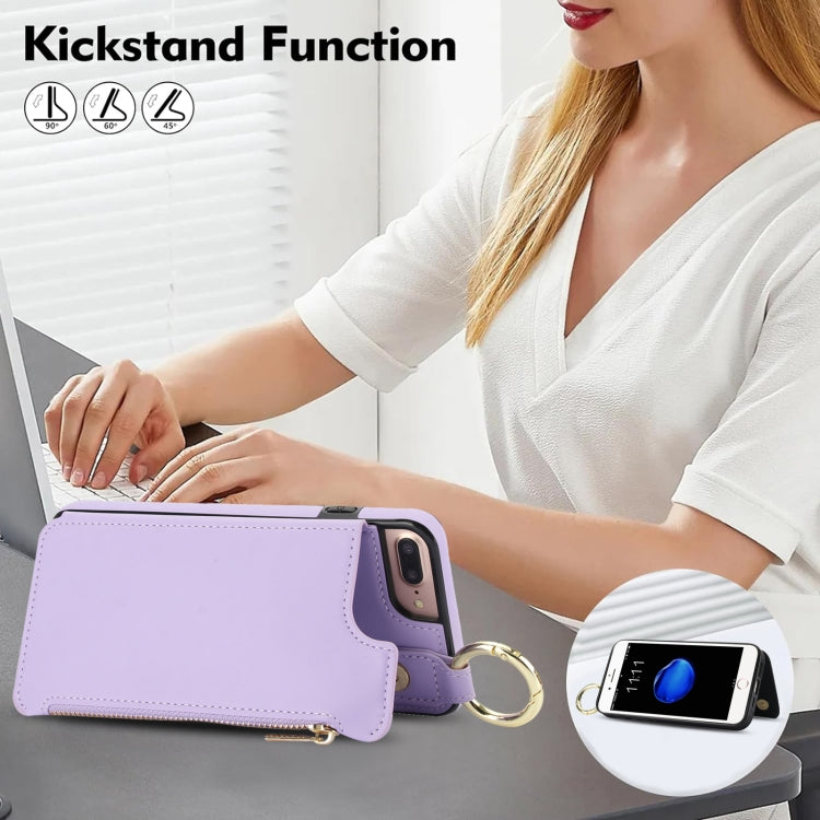For iPhone 8 Plus / 7 Plus RFlD Anti-theft Double Buckle Ring Zipper Card Phone Case