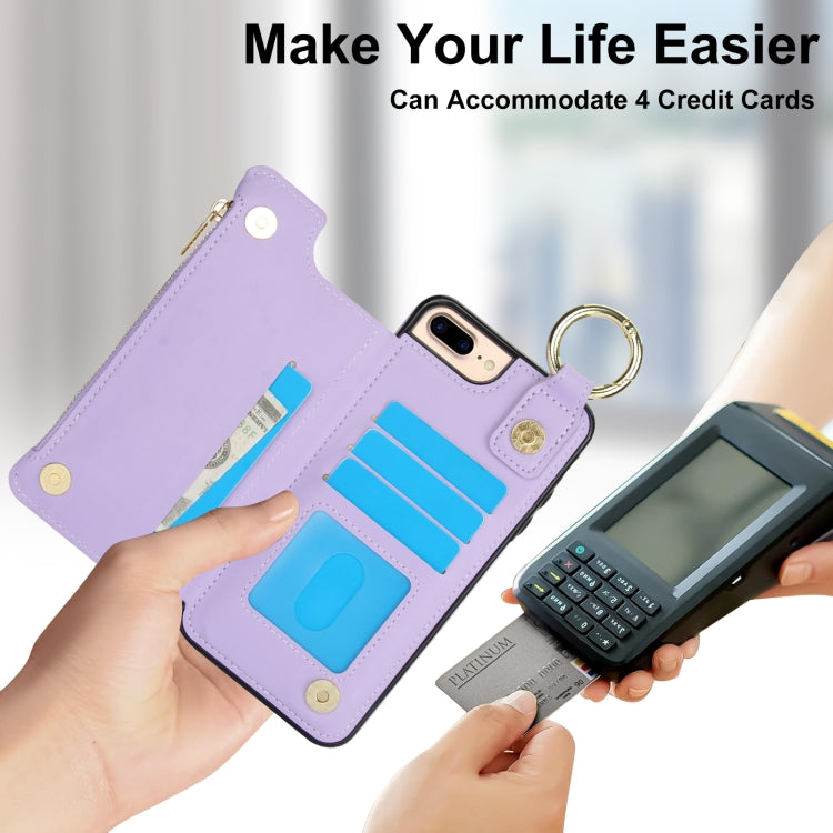 For iPhone 8 Plus / 7 Plus RFlD Anti-theft Double Buckle Ring Zipper Card Phone Case