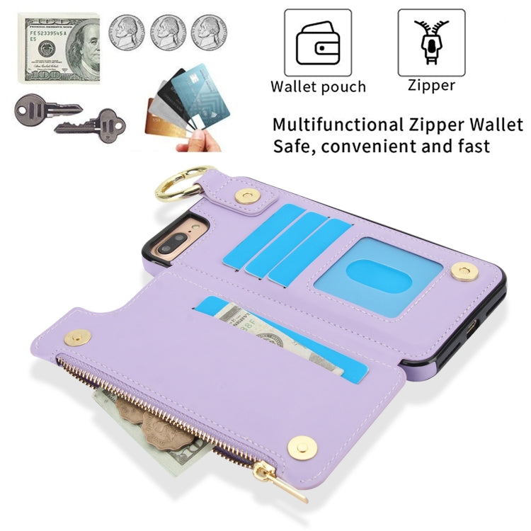 For iPhone 8 Plus / 7 Plus RFlD Anti-theft Double Buckle Ring Zipper Card Phone Case