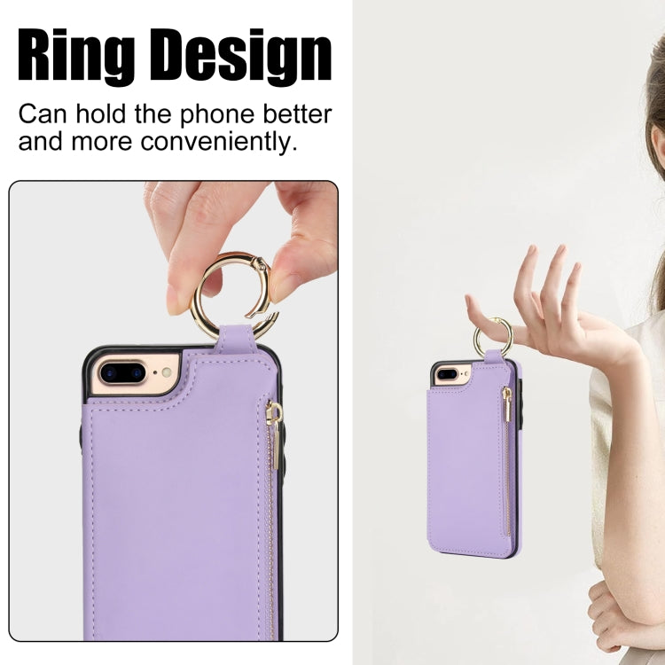 For iPhone 8 Plus / 7 Plus RFlD Anti-theft Double Buckle Ring Zipper Card Phone Case