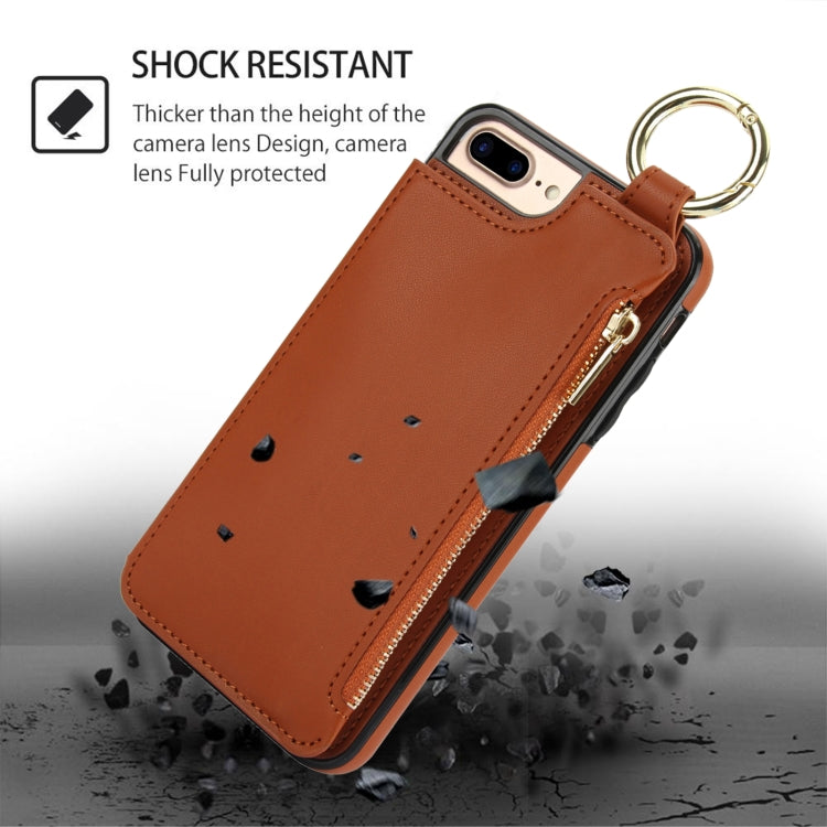 For iPhone 8 Plus / 7 Plus RFlD Anti-theft Double Buckle Ring Zipper Card Phone Case