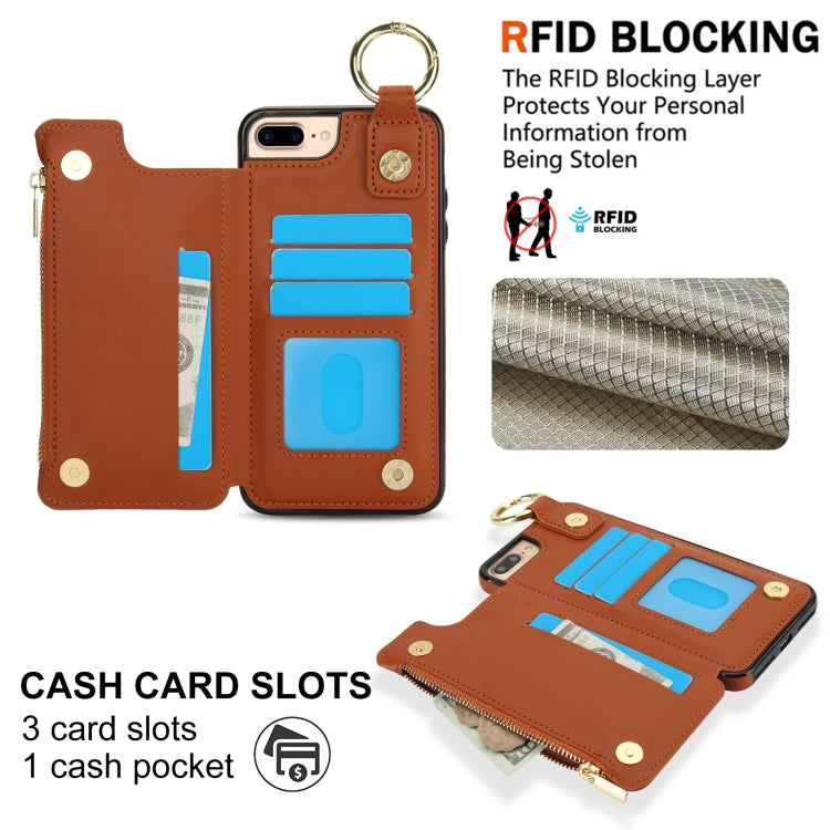For iPhone 8 Plus / 7 Plus RFlD Anti-theft Double Buckle Ring Zipper Card Phone Case
