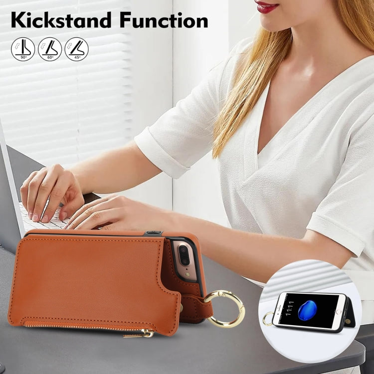 For iPhone 8 Plus / 7 Plus RFlD Anti-theft Double Buckle Ring Zipper Card Phone Case