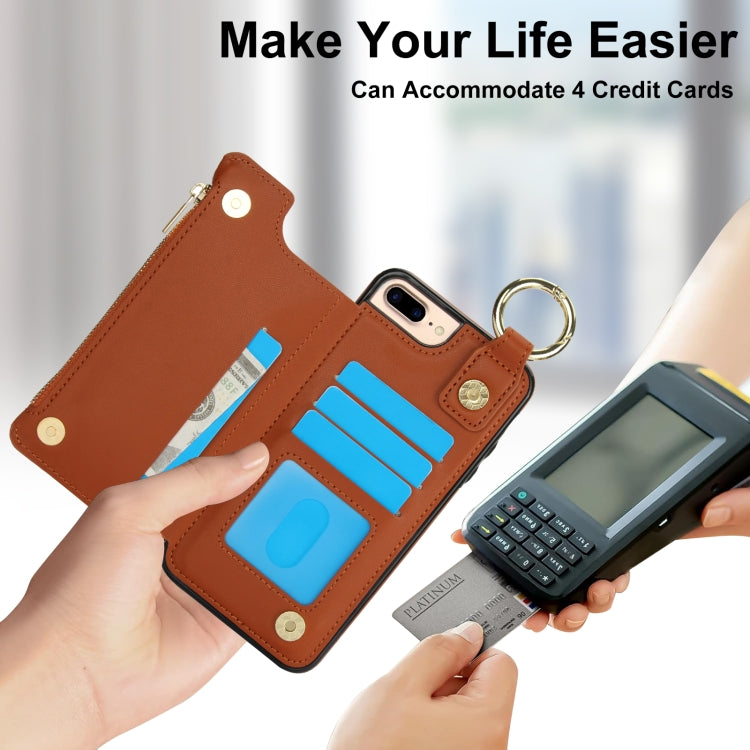 For iPhone 8 Plus / 7 Plus RFlD Anti-theft Double Buckle Ring Zipper Card Phone Case