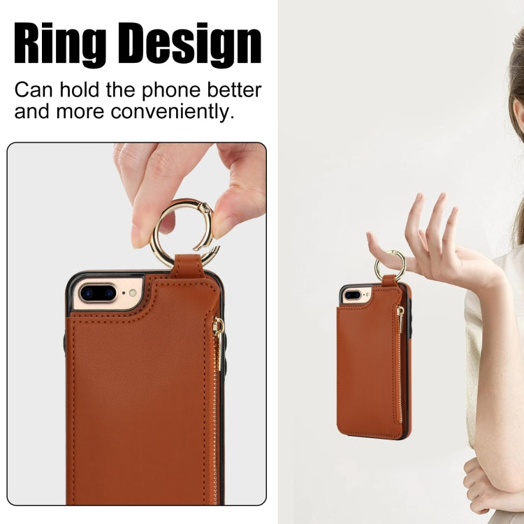 For iPhone 8 Plus / 7 Plus RFlD Anti-theft Double Buckle Ring Zipper Card Phone Case
