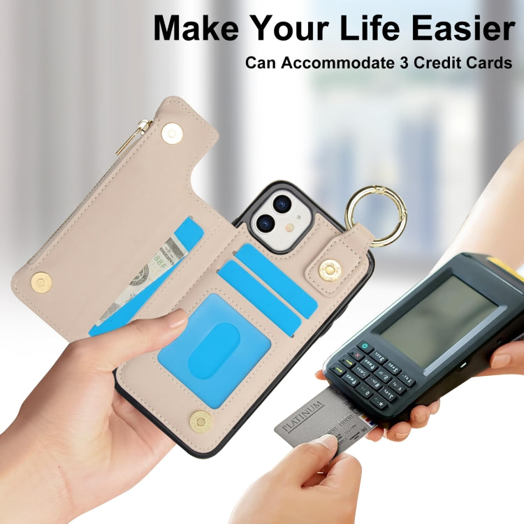 For iPhone 12 RFlD Anti-theft Double Buckle Ring Zipper Card Phone Case