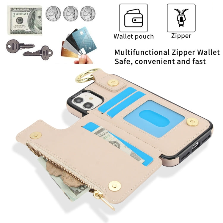 For iPhone 12 RFlD Anti-theft Double Buckle Ring Zipper Card Phone Case