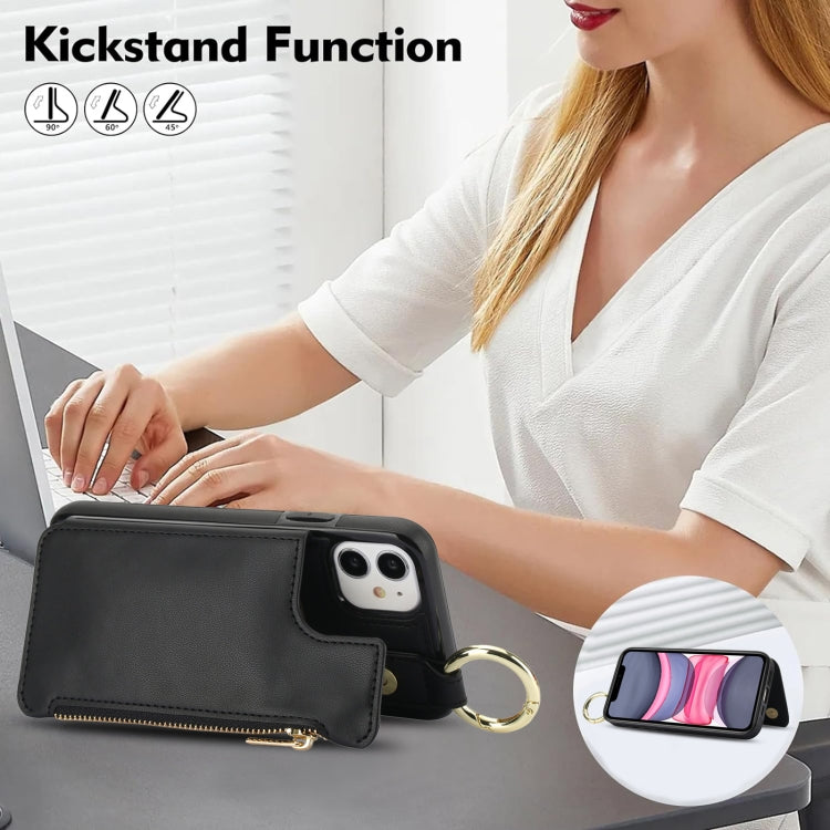 For iPhone 12 RFlD Anti-theft Double Buckle Ring Zipper Card Phone Case