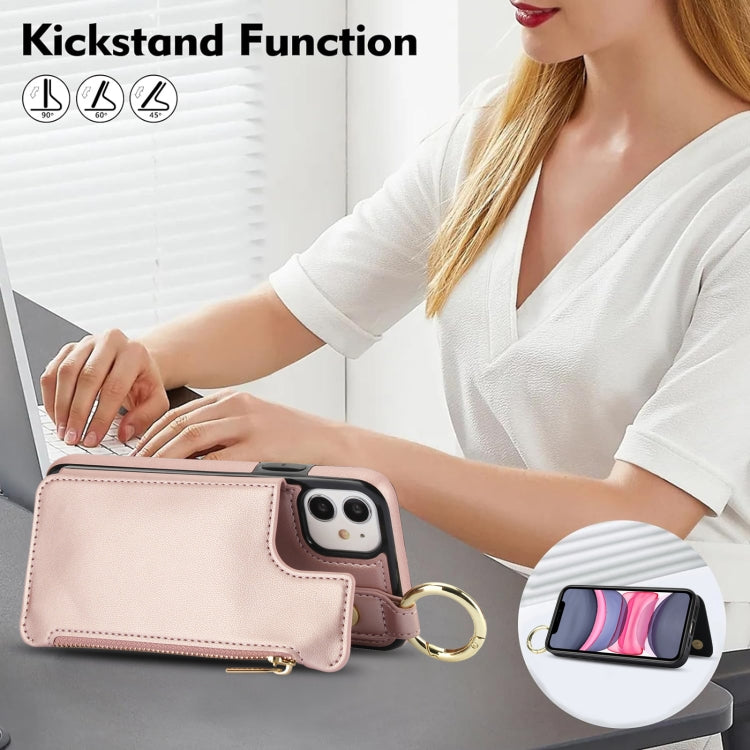 For iPhone 12 RFlD Anti-theft Double Buckle Ring Zipper Card Phone Case