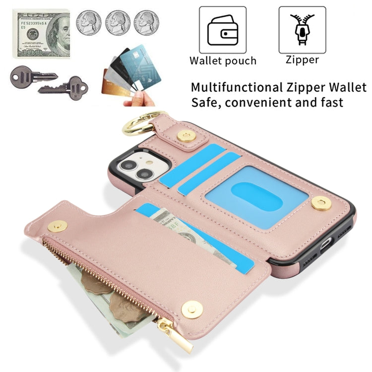 For iPhone 12 RFlD Anti-theft Double Buckle Ring Zipper Card Phone Case