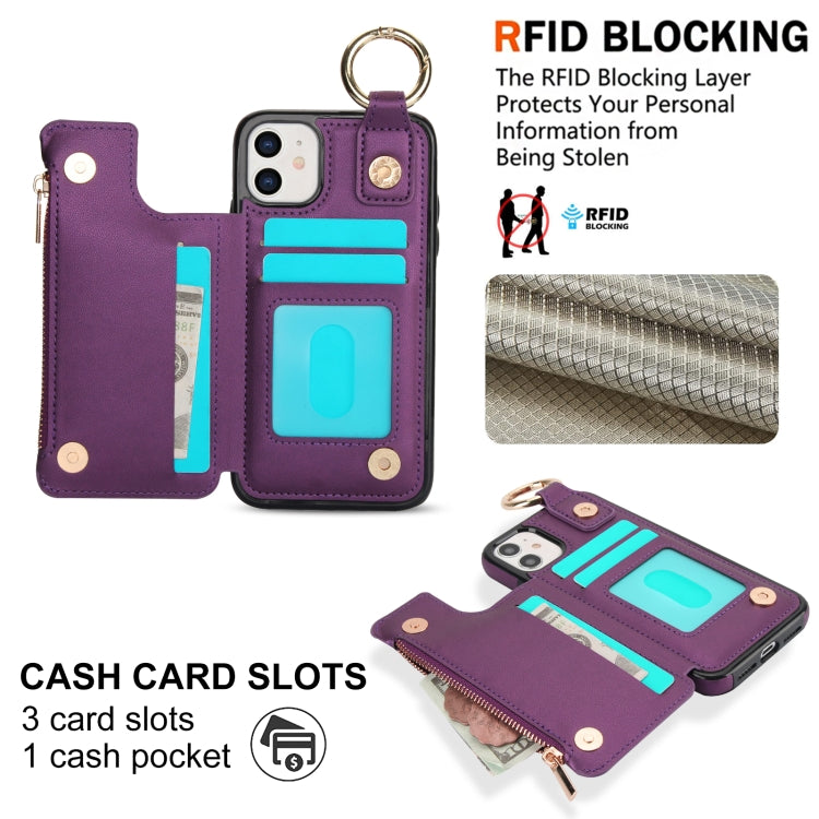 For iPhone 12 RFlD Anti-theft Double Buckle Ring Zipper Card Phone Case