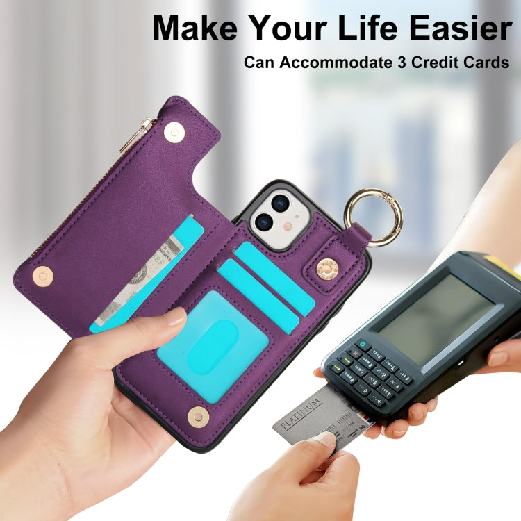 For iPhone 12 RFlD Anti-theft Double Buckle Ring Zipper Card Phone Case