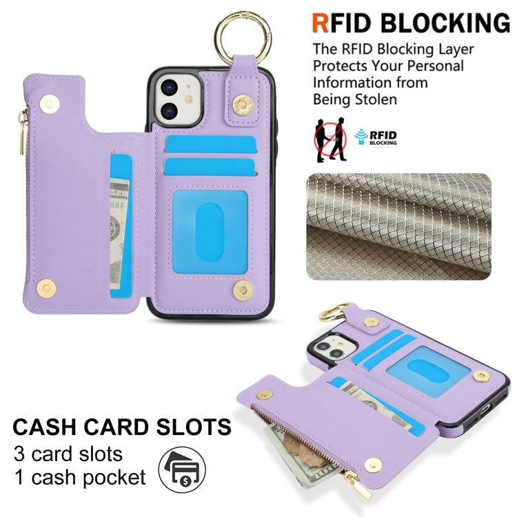 For iPhone 12 RFlD Anti-theft Double Buckle Ring Zipper Card Phone Case