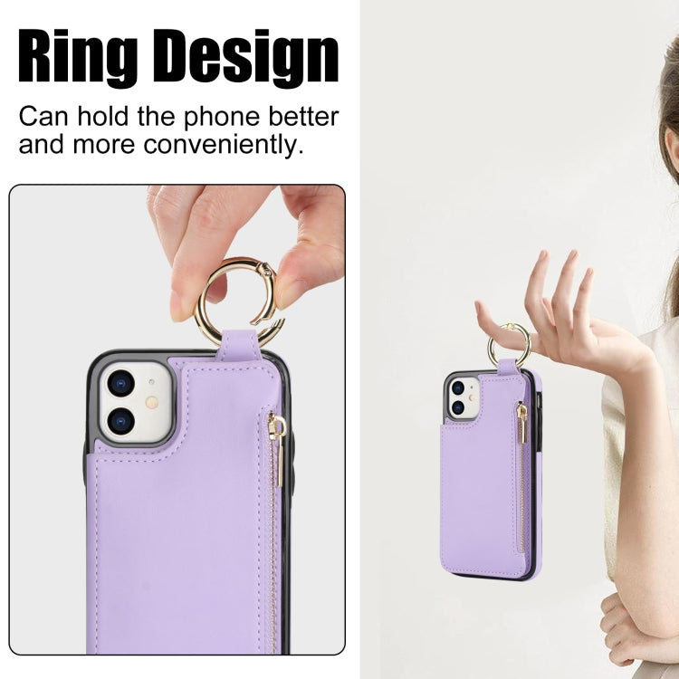 For iPhone 12 RFlD Anti-theft Double Buckle Ring Zipper Card Phone Case