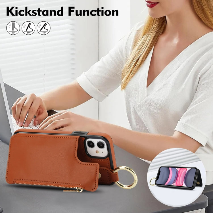 For iPhone 12 RFlD Anti-theft Double Buckle Ring Zipper Card Phone Case