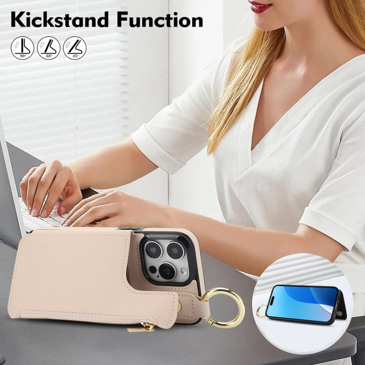 For iPhone 16 Pro Max RFlD Anti-theft Double Buckle Ring Zipper Card Phone Case