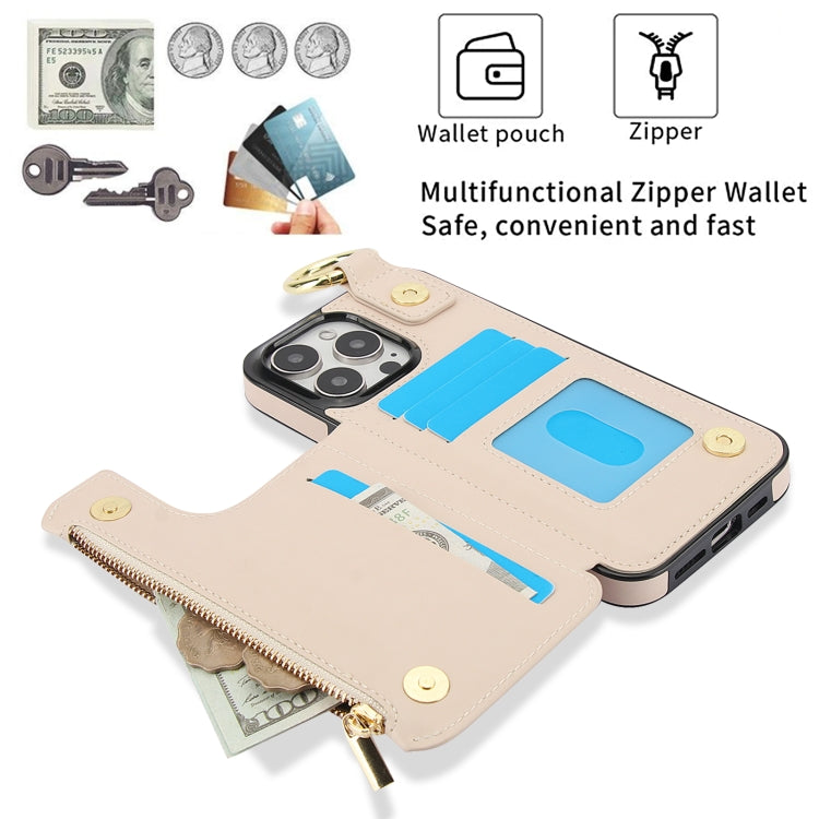 For iPhone 16 Pro Max RFlD Anti-theft Double Buckle Ring Zipper Card Phone Case