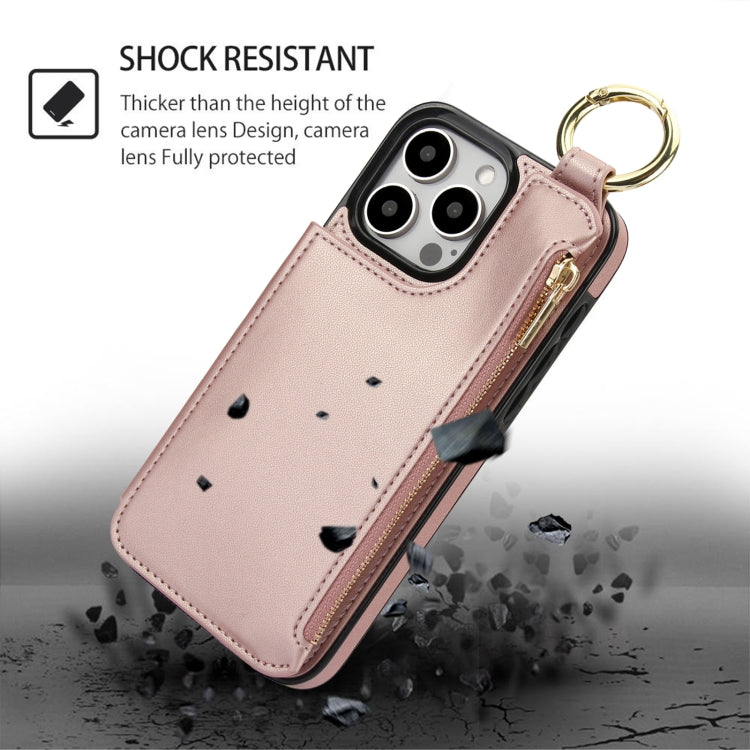 For iPhone 16 Pro Max RFlD Anti-theft Double Buckle Ring Zipper Card Phone Case