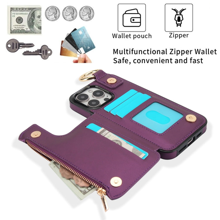 For iPhone 16 Pro Max RFlD Anti-theft Double Buckle Ring Zipper Card Phone Case