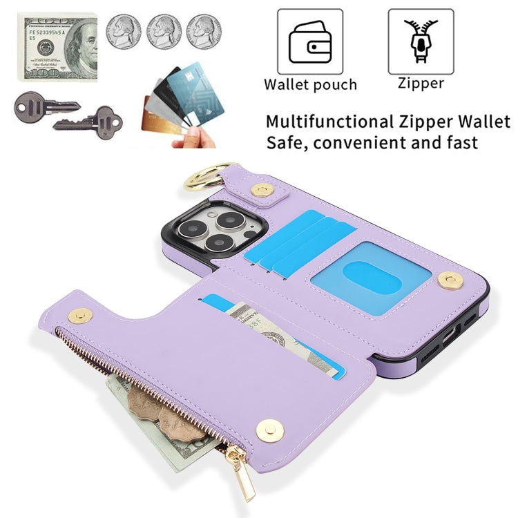 For iPhone 16 Pro Max RFlD Anti-theft Double Buckle Ring Zipper Card Phone Case
