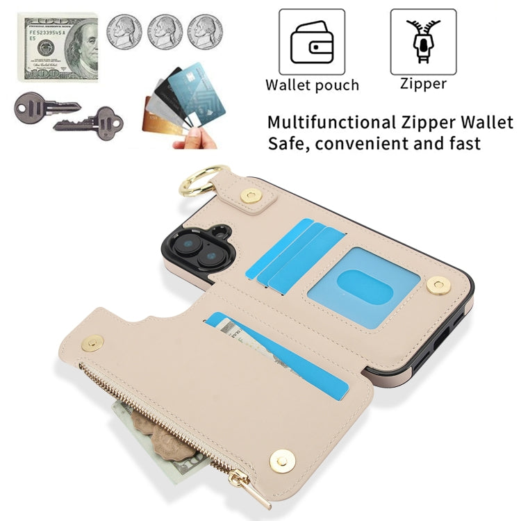 For iPhone 16 Plus RFlD Anti-theft Double Buckle Ring Zipper Card Phone Case
