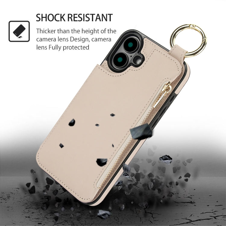 For iPhone 16 RFlD Anti-theft Double Buckle Ring Zipper Card Phone Case