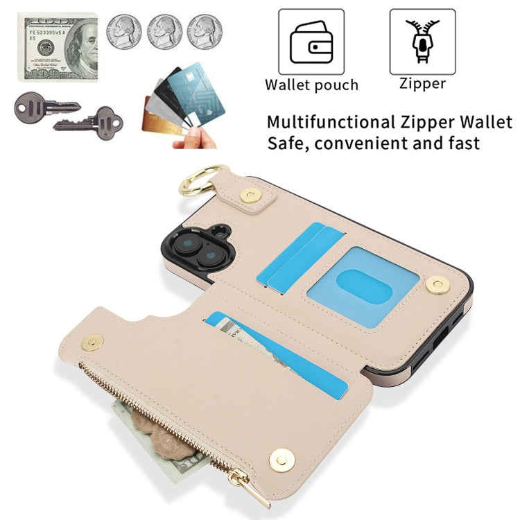 For iPhone 16 RFlD Anti-theft Double Buckle Ring Zipper Card Phone Case