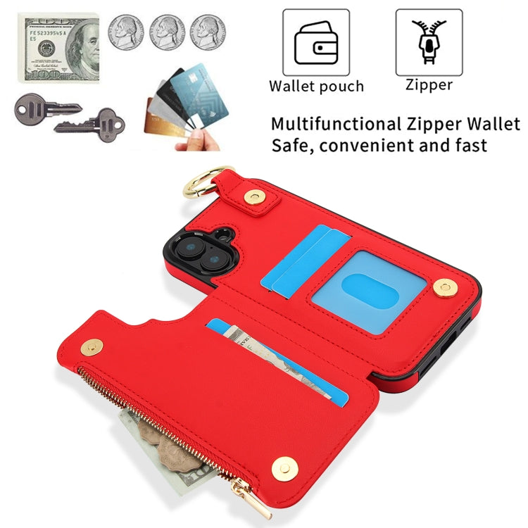 For iPhone 16 RFlD Anti-theft Double Buckle Ring Zipper Card Phone Case