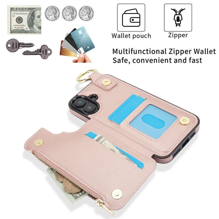 For iPhone 16 RFlD Anti-theft Double Buckle Ring Zipper Card Phone Case