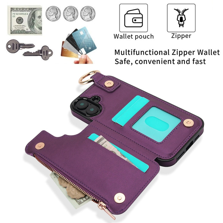 For iPhone 16 RFlD Anti-theft Double Buckle Ring Zipper Card Phone Case