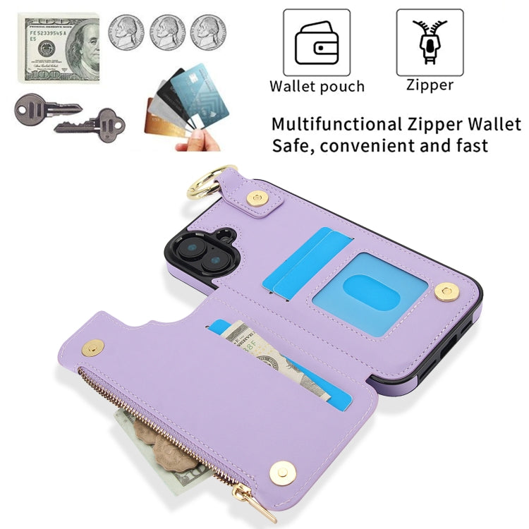 For iPhone 16 RFlD Anti-theft Double Buckle Ring Zipper Card Phone Case