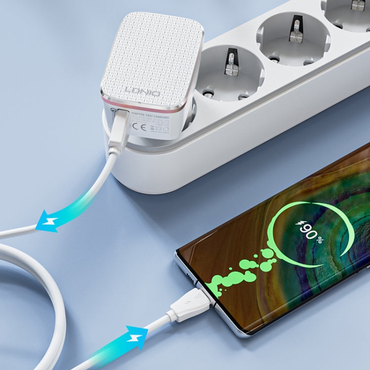 LDNIO A1204Q QC3.0 18W USB Fast Charger with 1m USB to 8 Pin Cable, Plug Type:US Plug - White Gold