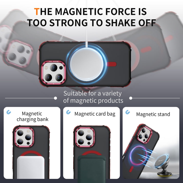 For iPhone 16 Pro Max Rainbow Series Skin Feel MagSafe Lens Holder Phone Case